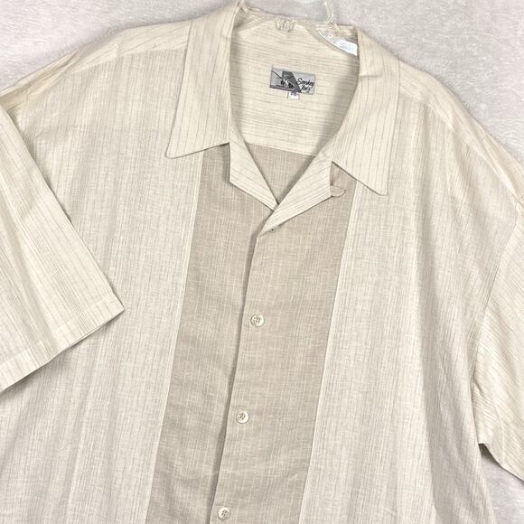 VTG Smokey Joes Linen Shirt Men 4XL Khaki Beige Loop Collar Classic Jazz Beach - Picture 1 of 7